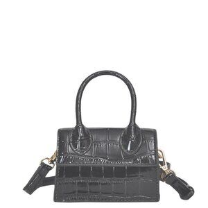 Mini Black Croc Embossed Polyurethane Leather Convertible Shoulder &‎ Handbag